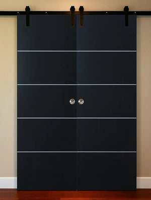 Nova Glam Pro 010 Soft Black Laminated Modern Double Barn Door - Doors and Beyond