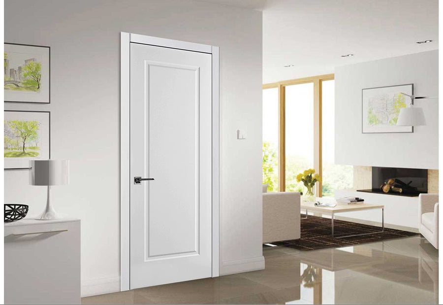 Nova 1 Panel Soft White Laminated Modern Single Pre-Hung Door - Doors and Beyond