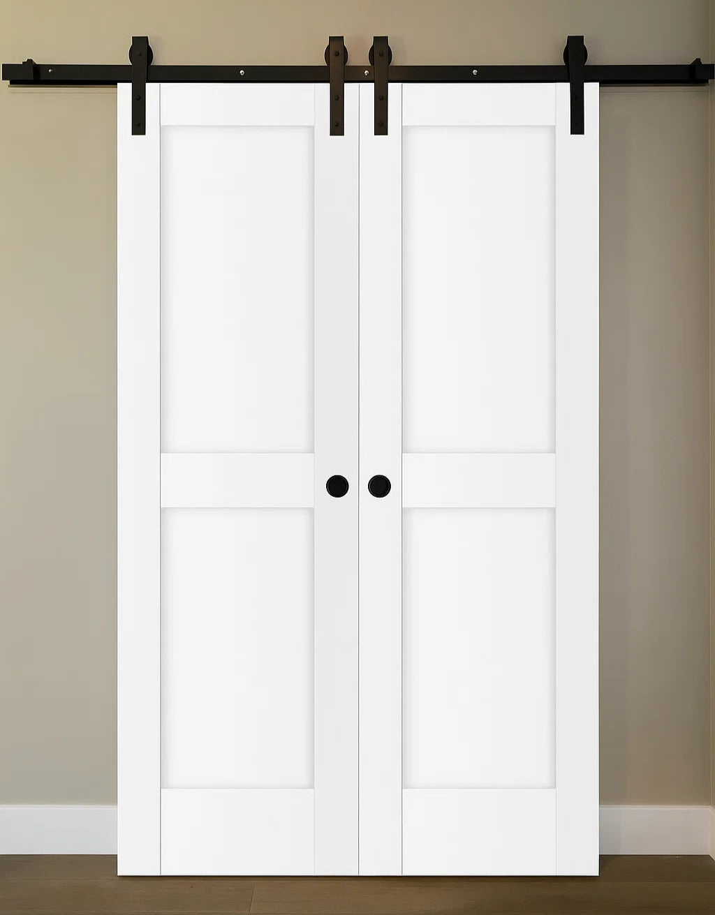 Nova Stile 024 Soft White Laminated Modern Double Barn Door - Doors and Beyond