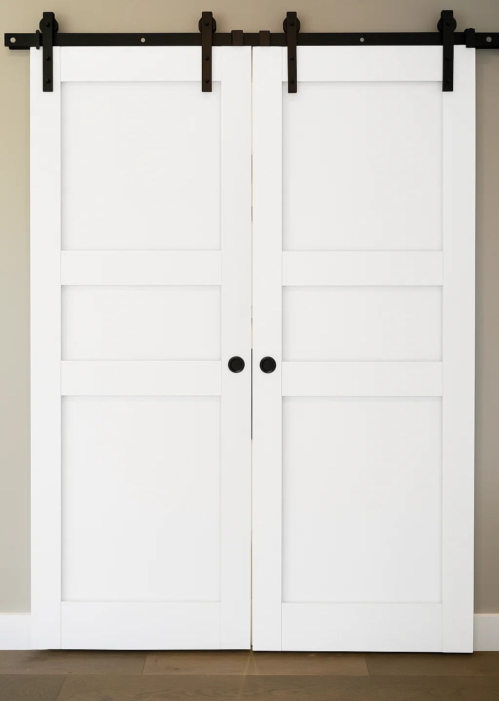 Nova Stile 029 Soft White Laminated Modern Double Barn Door - Doors and Beyond