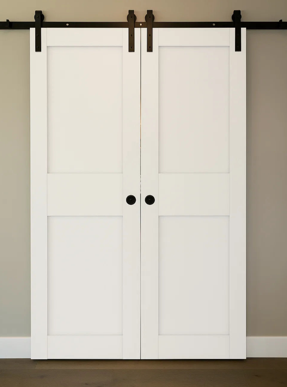 Nova Stile 043 Soft White Laminated Modern Double Barn Door - Doors and Beyond