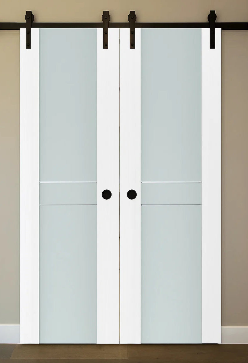 Nova Triplex 003 Soft White Laminated Modern Double Barn Door - Doors and Beyond