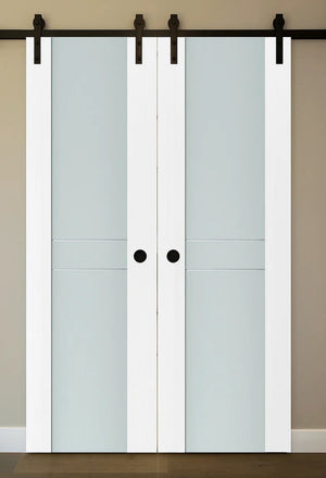 Nova Triplex 003 Soft White Laminated Modern Double Barn Door - Doors and Beyond