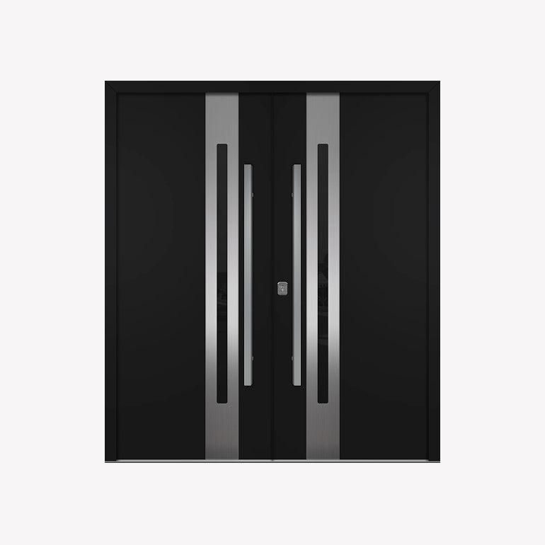 Nova Inox S2 Modern Exterior Double Door 72x80 - Unit 74x81 1/2 - Black - Doors and Beyond