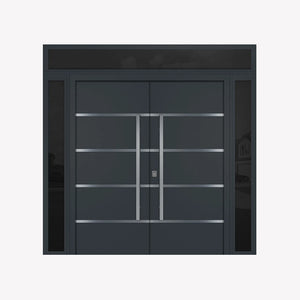 Nova Inox S3 Modern Exterior Double Door 72x80 W/ (2) 12" Sidelight and Transom - Unit 98x95 3/8 - Gray - Doors and Beyond