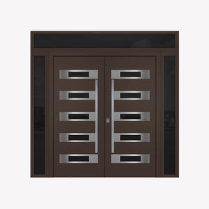 Nova Inox S5 Modern Exterior Double Door 72x80 W/ (2) 12" Sidelight and Transom - Unit 98x95 3/8-Brown - Doors and Beyond