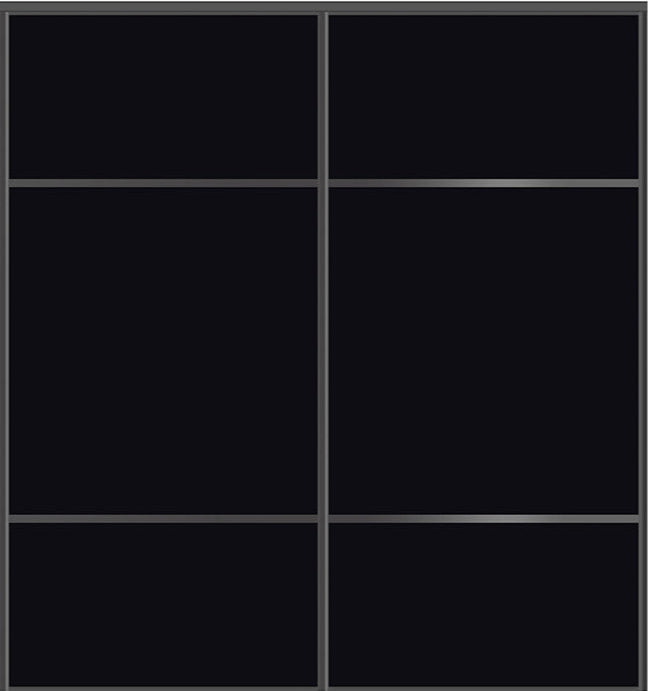 Custom Sliding Black Aluminum Doors - Style 10 - 2 doors - Black Glass - Doors and Beyond