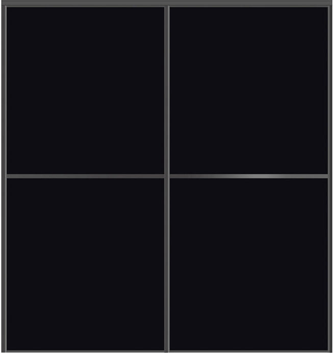 Custom Sliding Black Aluminum Doors - Style 02 - 2 doors - Black Glass - Doors and Beyond
