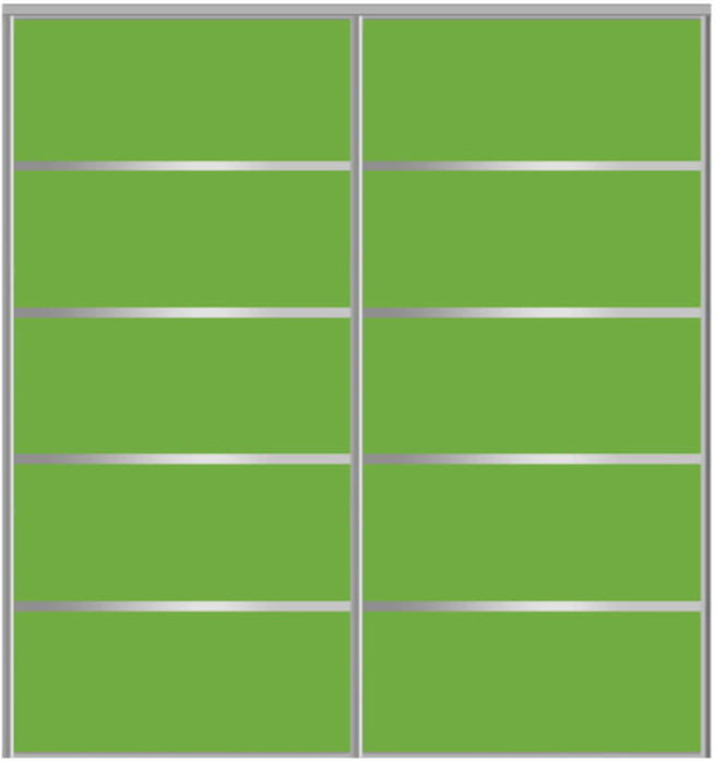 Custom Sliding Aluminum Doors - Style 05 - 2 doors  - Lime Green Glass - Doors and Beyond