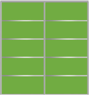 Custom Sliding Aluminum Doors - Style 05 - 2 doors  - Lime Green Glass - Doors and Beyond