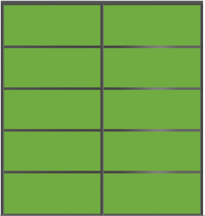 Custom Sliding Black Aluminum Doors - Style 05 - 2 doors - Lime Green Glass - Doors and Beyond