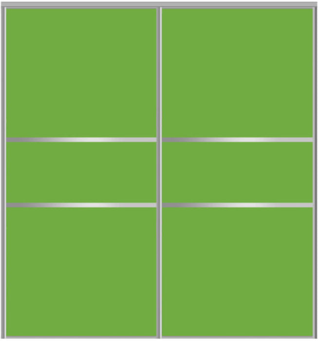 Custom Sliding Aluminum Doors - Style 06 - 2 doors  - Lime Green Glass - Doors and Beyond