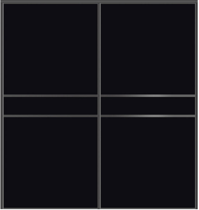 Custom Sliding Black Aluminum Doors - Style 07 - 2 doors - Black Glass - Doors and Beyond
