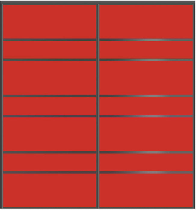 Custom Sliding Black Aluminum Doors - Style 09 - 2 doors  - Light Red Glass
