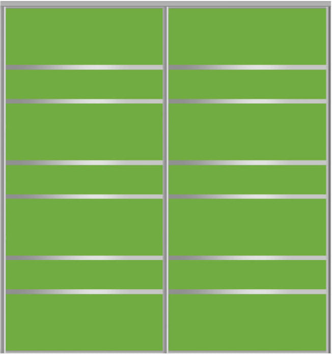 Custom Sliding Aluminum Doors - Style 09 - 2 doors  - Lime Green Glass - Doors and Beyond