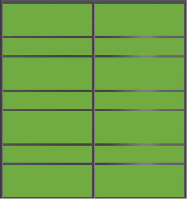 Custom Sliding Black Aluminum Doors - Style 09 - 2 doors - Lime Green Glass - Doors and Beyond