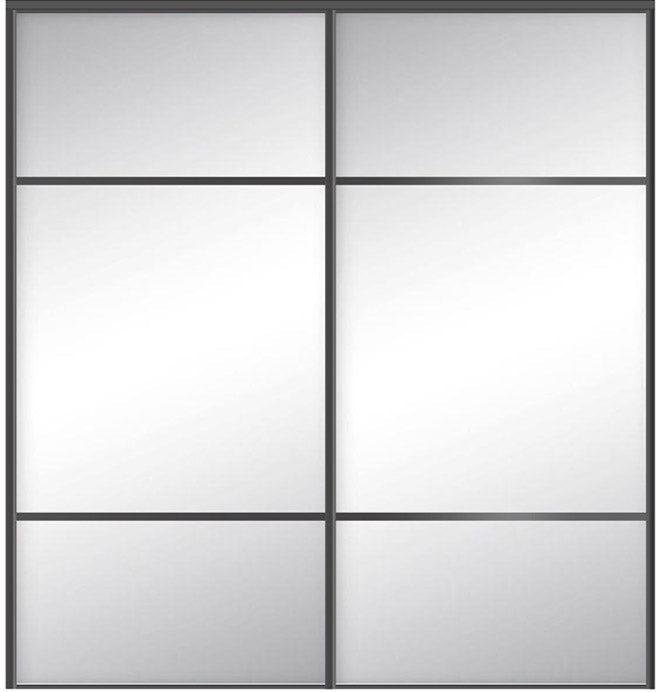 Custom Sliding Black Aluminum Doors - Style 10 - 2 doors  - MIrror - Doors and Beyond