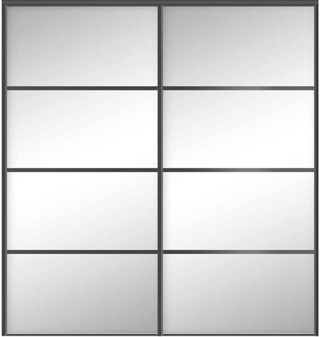 Custom Sliding Black Aluminum Doors - Style 04 - 2 doors  - MIrror - Doors and Beyond