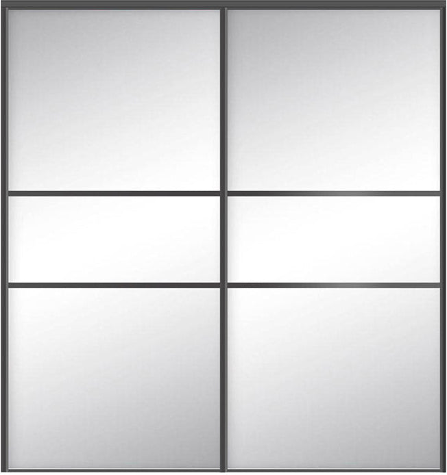 Custom Sliding Black Aluminum Doors - Style 06 - 2 doors  - MIrror - Doors and Beyond