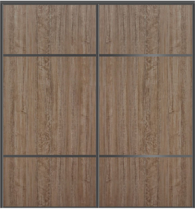 Custom Sliding Black Aluminum Doors - Style 10 - 2 doors - Dark Aloe Wood - Doors and Beyond