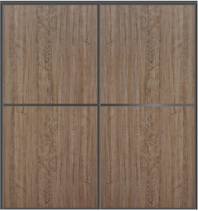 Custom Sliding Black Aluminum Doors - Style 02 - 2 doors - Dark Aloe Wood - Doors and Beyond