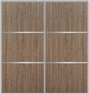 Custom Sliding Aluminum Doors - Style 03 - 2 doors  - Dark Aloe Wood - Doors and Beyond