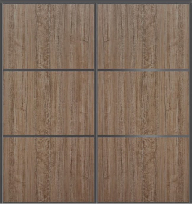 Custom Sliding Black Aluminum Doors - Style 03 - 2 doors - Dark Aloe Wood - Doors and Beyond
