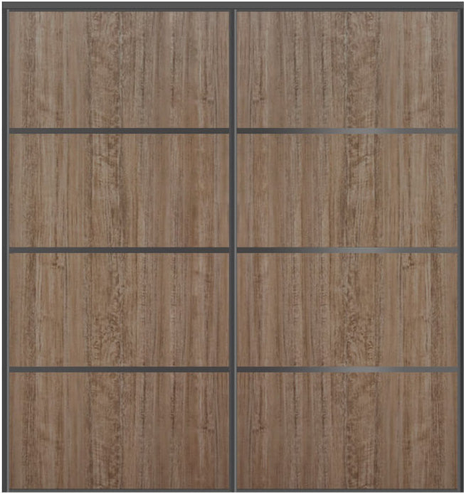 Custom Sliding Black Aluminum Doors - Style 04 - 2 doors  - Dark Aloe Wood