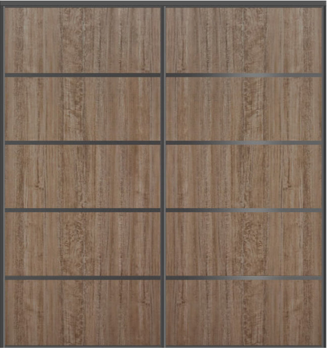 Custom Sliding Black Aluminum Doors - Style 05 - 2 doors - Dark Aloe Wood - Doors and Beyond