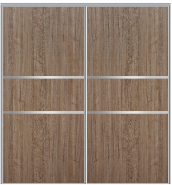 Custom Sliding Aluminum Doors - Style 06 - 2 doors  - Dark Aloe Wood - Doors and Beyond