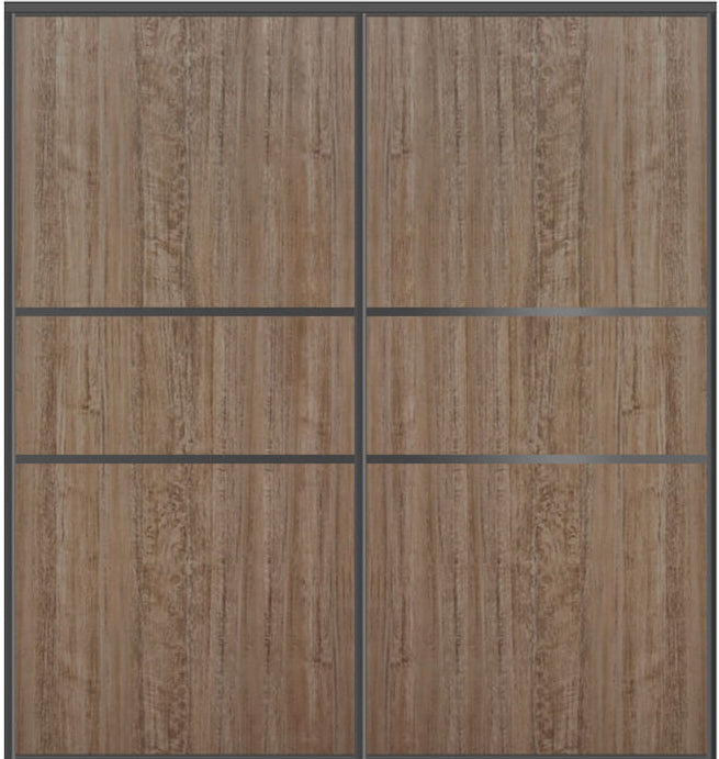 Custom Sliding Black Aluminum Doors - Style 06 - 2 doors  - Dark Aloe Wood