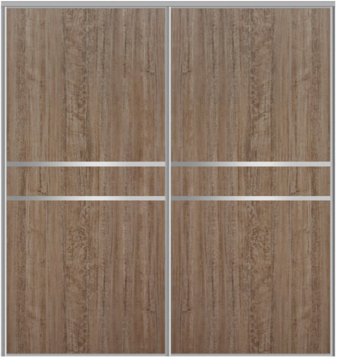 Custom Sliding Aluminum Doors - Style 07 - 2 doors  - Dark Aloe Wood - Doors and Beyond