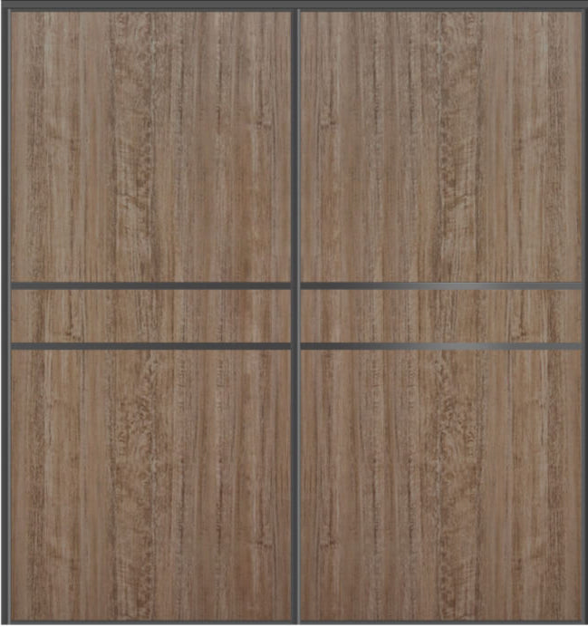 Custom Sliding Black Aluminum Doors - Style 07 - 2 doors - Dark Aloe Wood - Doors and Beyond