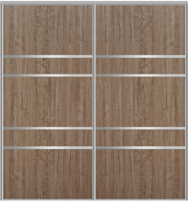 Custom Sliding Aluminum Doors - Style 08 - 2 doors  - Dark Aloe Wood - Doors and Beyond