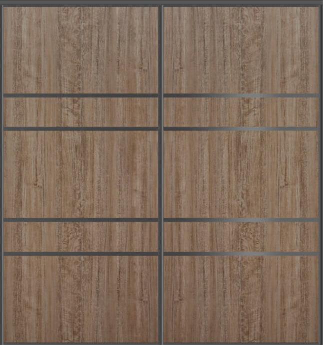 Custom Sliding Black Aluminum Doors - Style 08 - 2 doors  - Dark Aloe Wood