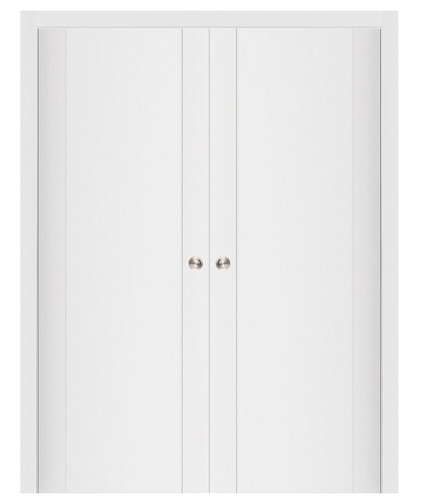 Nova Stile 001 Soft White Laminated Modern Double Pocket Door - Doors and Beyond