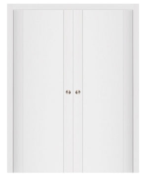 Nova Stile 001 Soft White Laminated Modern Double Pocket Door - Doors and Beyond