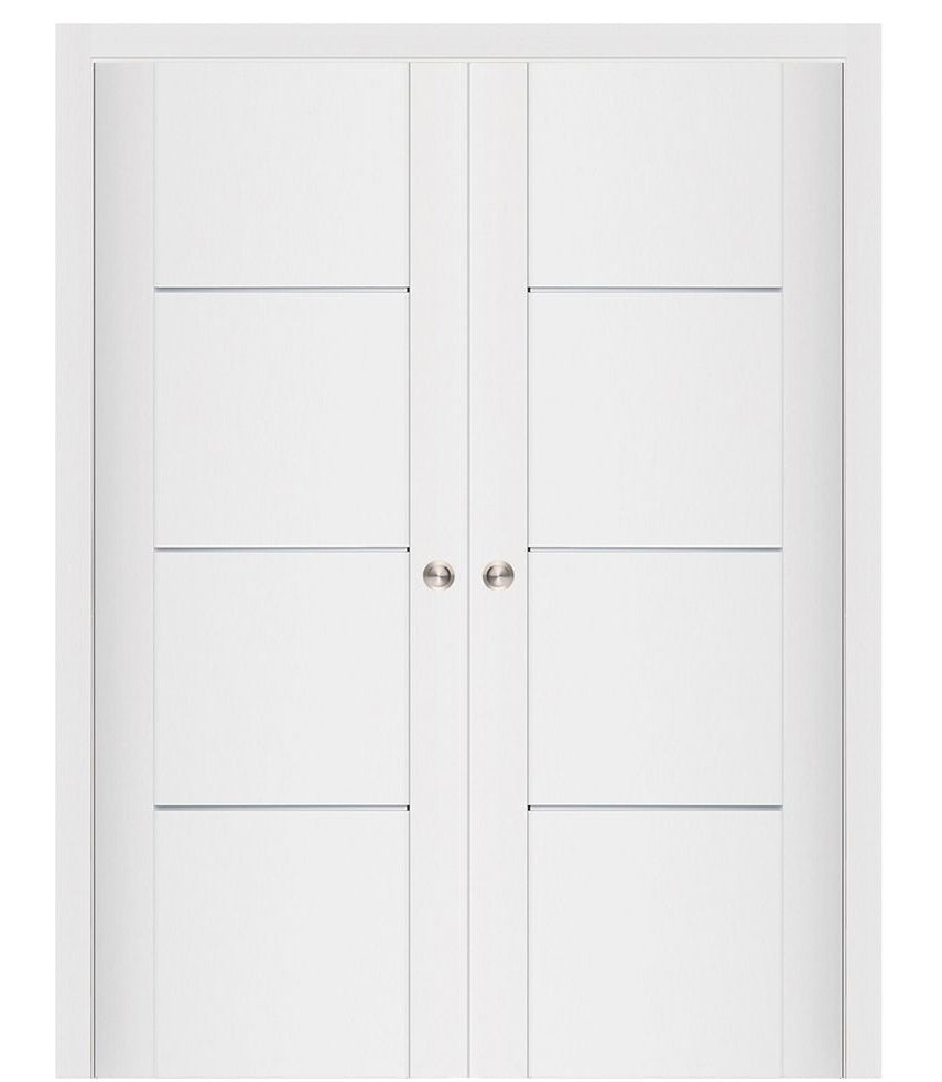 Nova Stile 006 Soft White Laminated Modern Double Pocket Door - Doors and Beyond