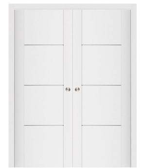 Nova Stile 006 Soft White Laminated Modern Double Pocket Door - Doors and Beyond