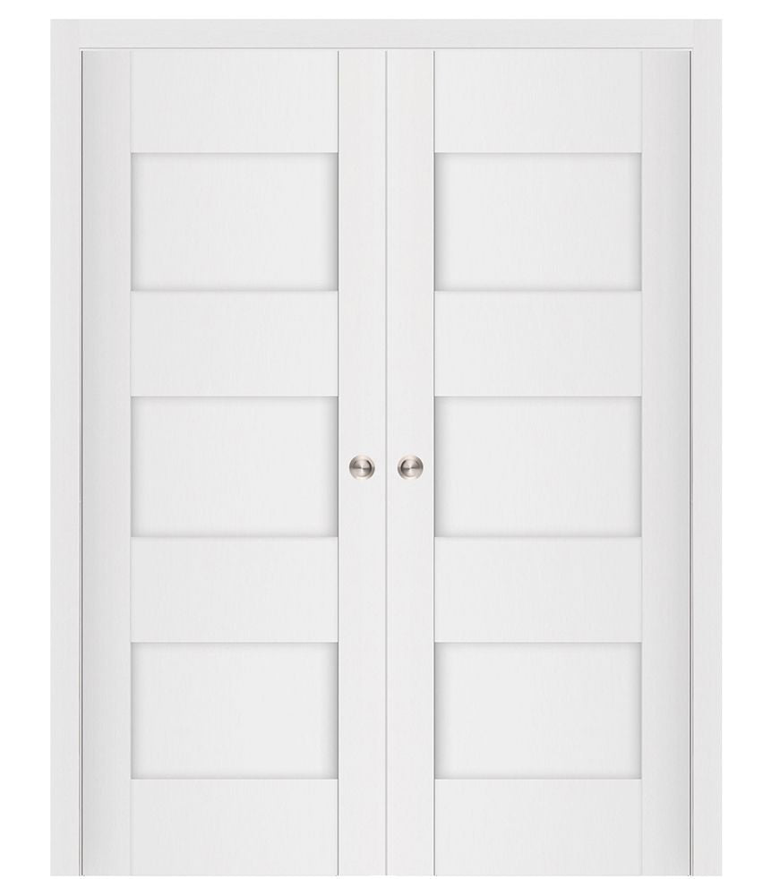 Nova Stile 015 Soft White Laminated Modern Double Pocket Door - Doors and Beyond