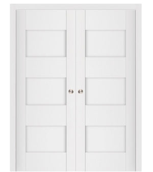 Nova Stile 015 Soft White Laminated Modern Double Pocket Door - Doors and Beyond