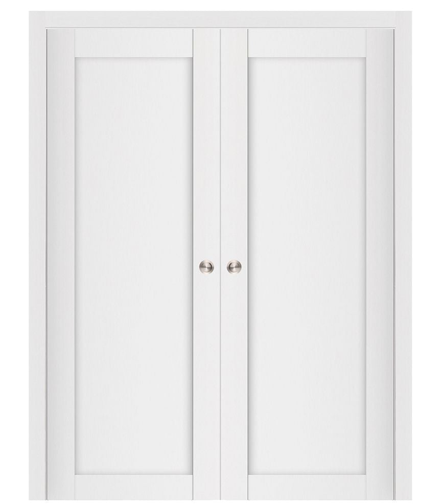 Nova Stile 054 Soft White Laminated Modern Double Pocket Door - Doors and Beyond