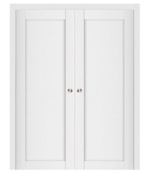 Nova Stile 054 Soft White Laminated Modern Double Pocket Door - Doors and Beyond