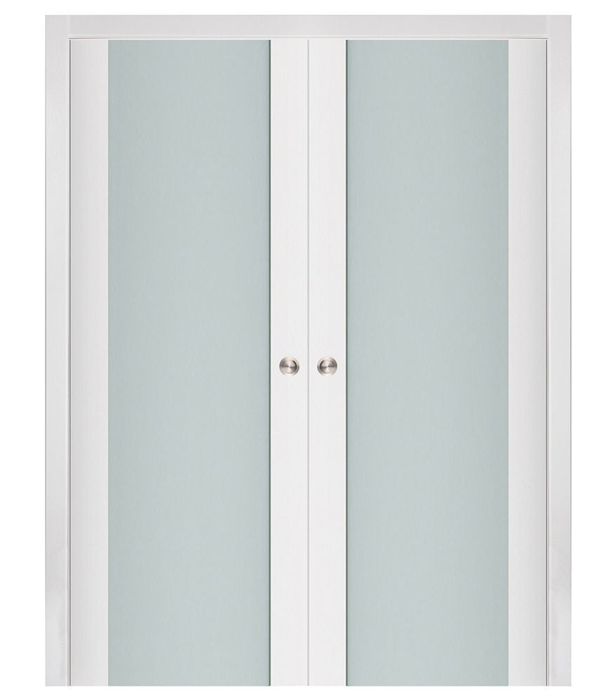 Nova Triplex 001 Soft White Laminated Modern Double Pocket Door - Doors and Beyond