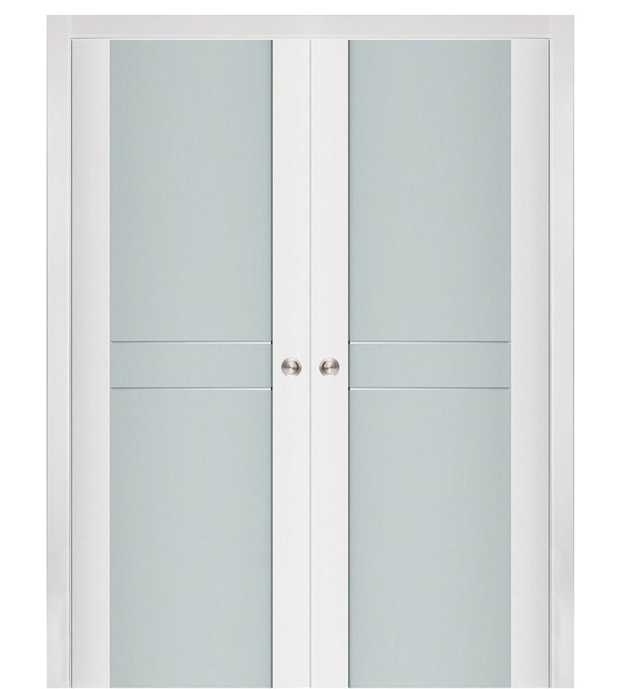 Nova Triplex 003 Soft White Laminated Modern Double Pocket Door - Doors and Beyond