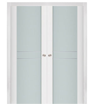 Nova Triplex 003 Soft White Laminated Modern Double Pocket Door - Doors and Beyond