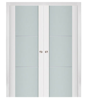 Nova Triplex 004 Soft White Laminated Modern Double Pocket Door - Doors and Beyond