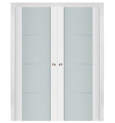 Nova Triplex 006 Soft White Laminated Modern Double Pocket Door
