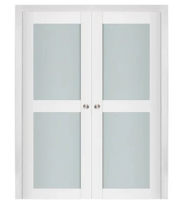 Nova Triplex 020 Soft White Laminated Modern Double Pocket Door - Doors and Beyond