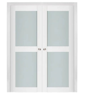 Nova Triplex 020 Soft White Laminated Modern Double Pocket Door - Doors and Beyond